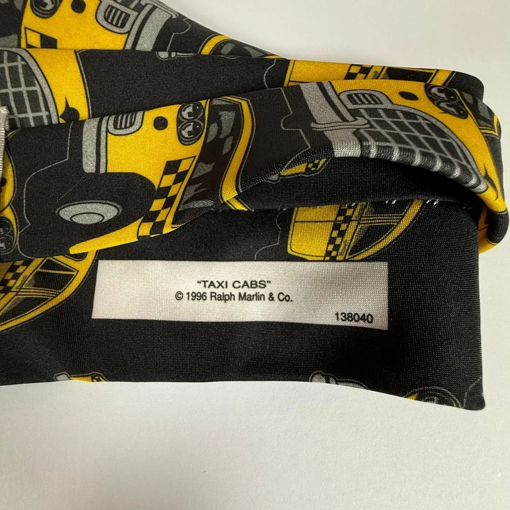 Vintage Ralph Marlin Taxi Cabs Necktie 1996 Yellow Cab Novelty Tie Made USA